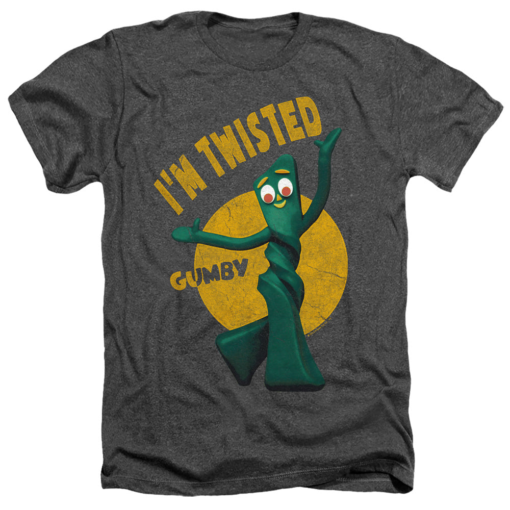 AN OFFCIALLY LICENSED GUMBY TWISTED MEN'S HEATHER T-SHIRT CHARCOAL