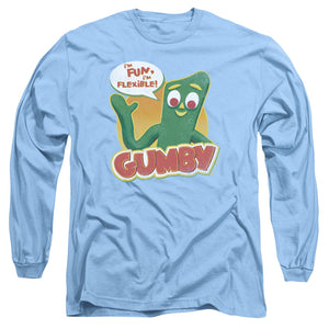 AN OFFCIALLY LICENSED GUMBY FUN & FLEXIBLE MEN'S LONG SLEEVE T-SHIRT CAROLINA BLUE
