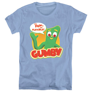 AN OFFCIALLY LICENSED GUMBY FUN & FLEXIBLE WOMEN'S REGULAR FIT T-SHIRT CAROLINA BLUE