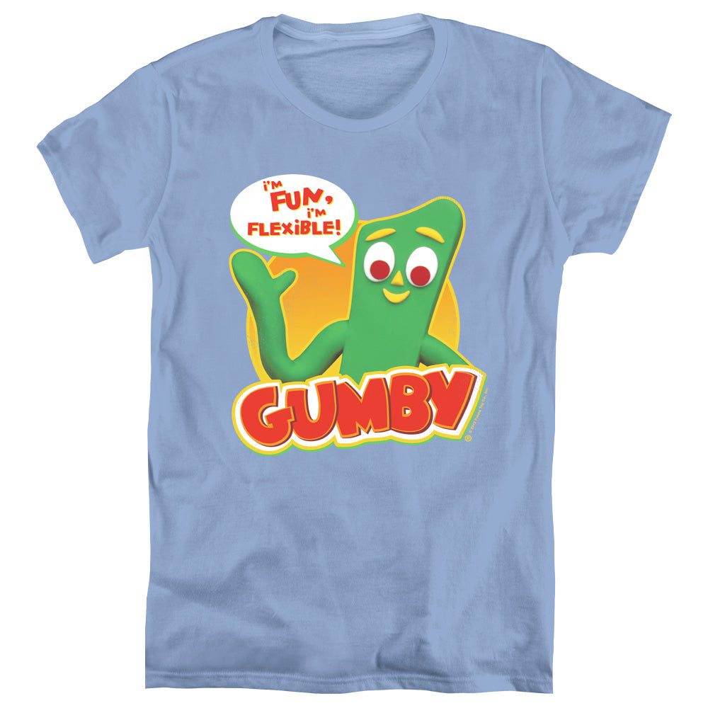 AN OFFCIALLY LICENSED GUMBY FUN & FLEXIBLE WOMEN'S REGULAR FIT T-SHIRT CAROLINA BLUE