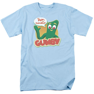 AN OFFCIALLY LICENSED GUMBY FUN & FLEXIBLE MEN'S REGULAR FIT T-SHIRT LIGHT BLUE