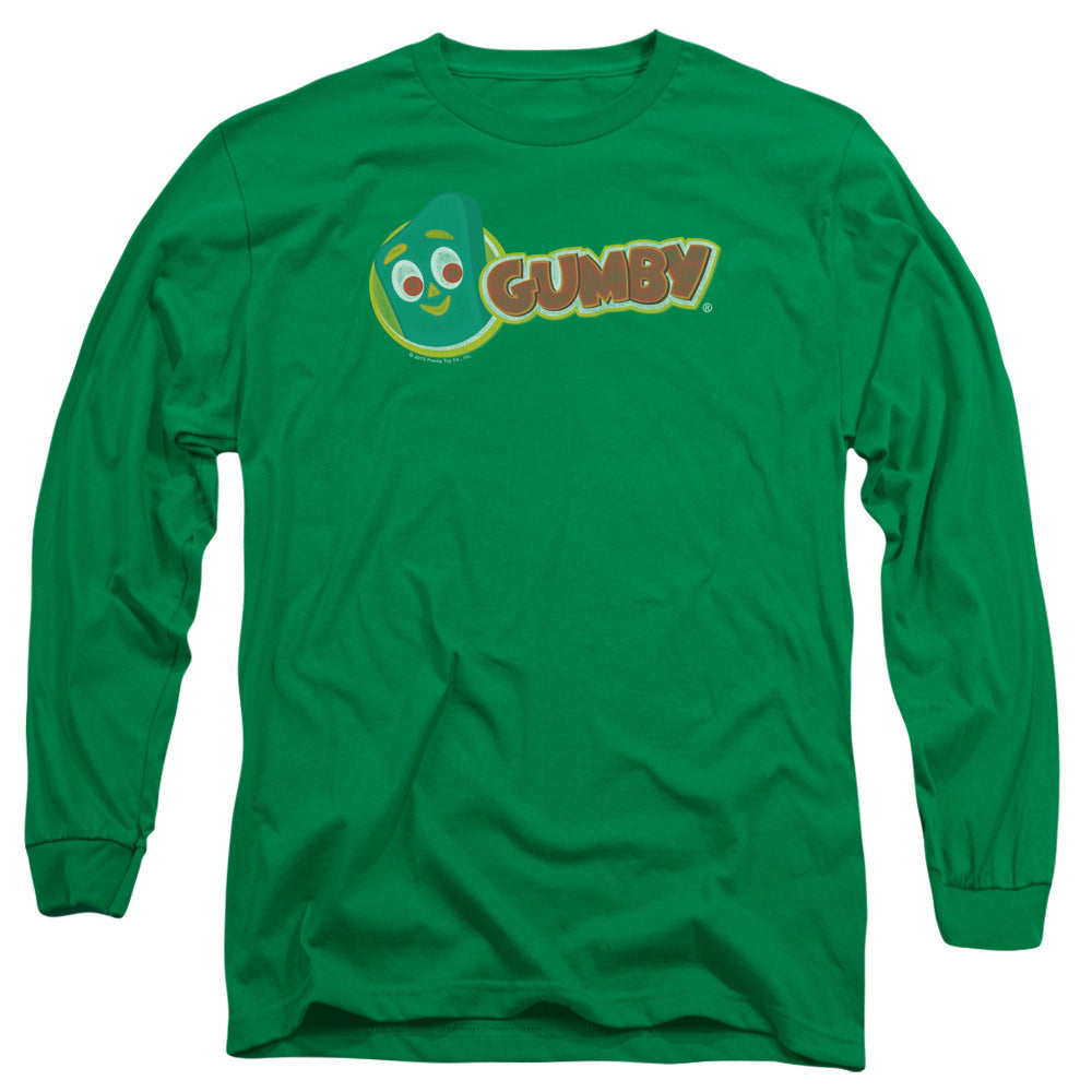 AN OFFCIALLY LICENSED GUMBY LOGO MEN'S LONG SLEEVE T-SHIRT KELLY GREEN