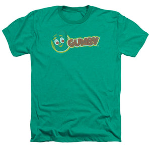 AN OFFCIALLY LICENSED GUMBY LOGO MEN'S HEATHER T-SHIRT KELLY GREEN
