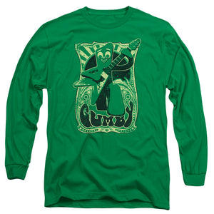 AN OFFCIALLY LICENSED GUMBY VINTAGE ROCK POSTER MEN'S LONG SLEEVE T-SHIRT KELLY GREEN