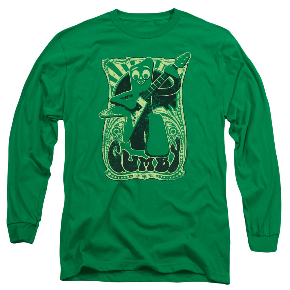 AN OFFCIALLY LICENSED GUMBY VINTAGE ROCK POSTER MEN'S LONG SLEEVE T-SHIRT KELLY GREEN