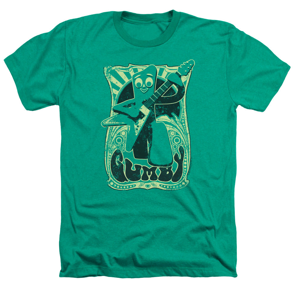 AN OFFCIALLY LICENSED GUMBY VINTAGE ROCK POSTER MEN'S HEATHER T-SHIRT KELLY GREEN