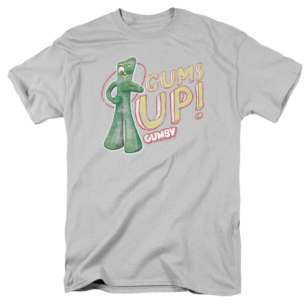 AN OFFCIALLY LICENSED GUMBY GUMS UP MEN'S REGULAR FIT T-SHIRT SILVER
