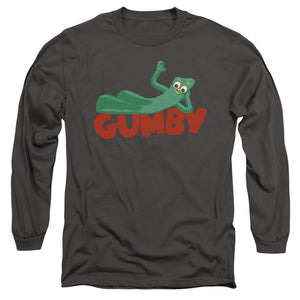 AN OFFCIALLY LICENSED GUMBY ON LOGO MEN'S LONG SLEEVE T-SHIRT CHARCOAL
