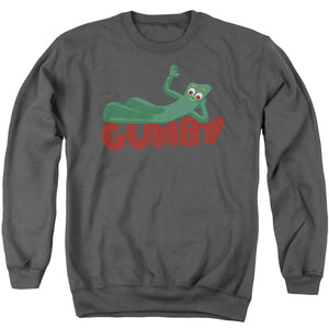 AN OFFCIALLY LICENSED GUMBY ON LOGO ADULT UNISEX CREWNECK SWEATSHIRT CHARCOAL