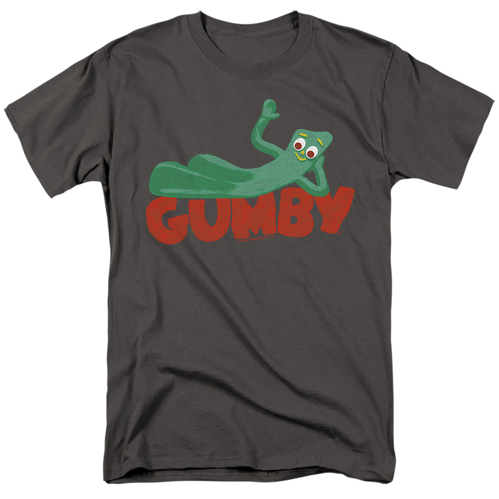 AN OFFCIALLY LICENSED GUMBY ON LOGO MEN'S REGULAR FIT T-SHIRT CHARCOAL