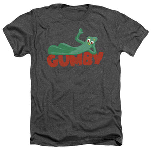 AN OFFCIALLY LICENSED GUMBY ON LOGO MEN'S HEATHER T-SHIRT CHARCOAL