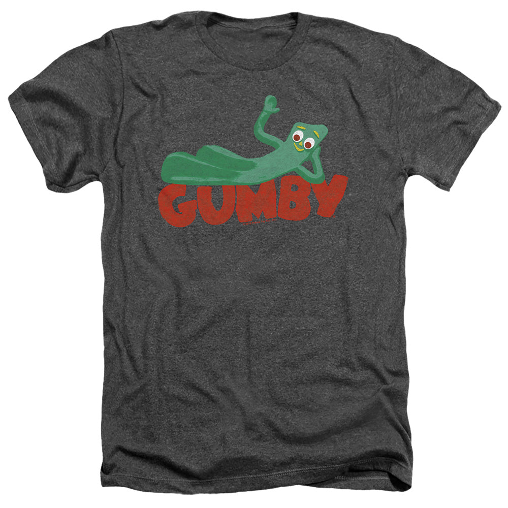 AN OFFCIALLY LICENSED GUMBY ON LOGO MEN'S HEATHER T-SHIRT CHARCOAL