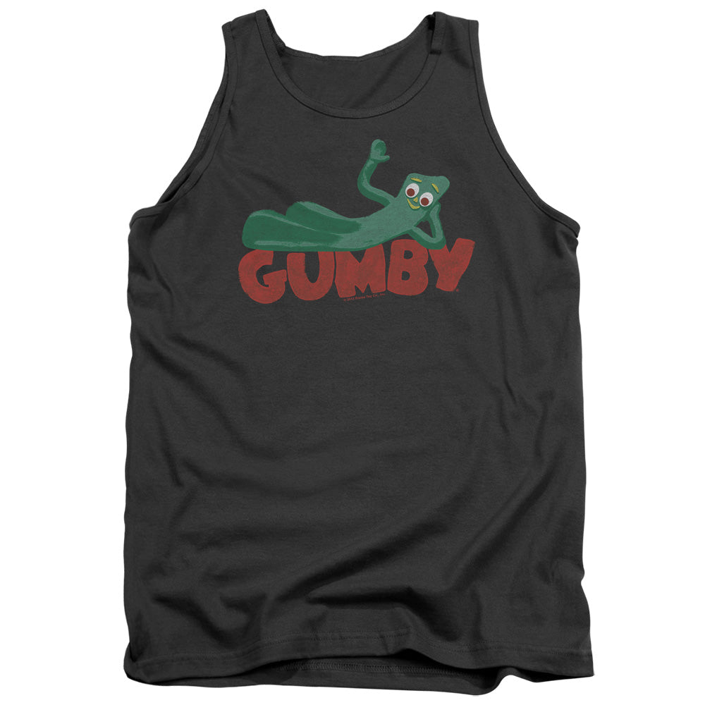 AN OFFCIALLY LICENSED GUMBY ON LOGO ADULT UNISEX TANK TOP CHARCOAL
