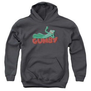 AN OFFCIALLY LICENSED GUMBY ON LOGO YOUTH HOODIE CHARCOAL