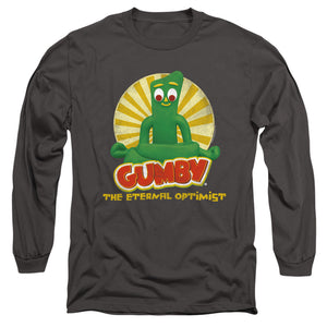 AN OFFCIALLY LICENSED GUMBY OPTIMIST MEN'S LONG SLEEVE T-SHIRT CHARCOAL