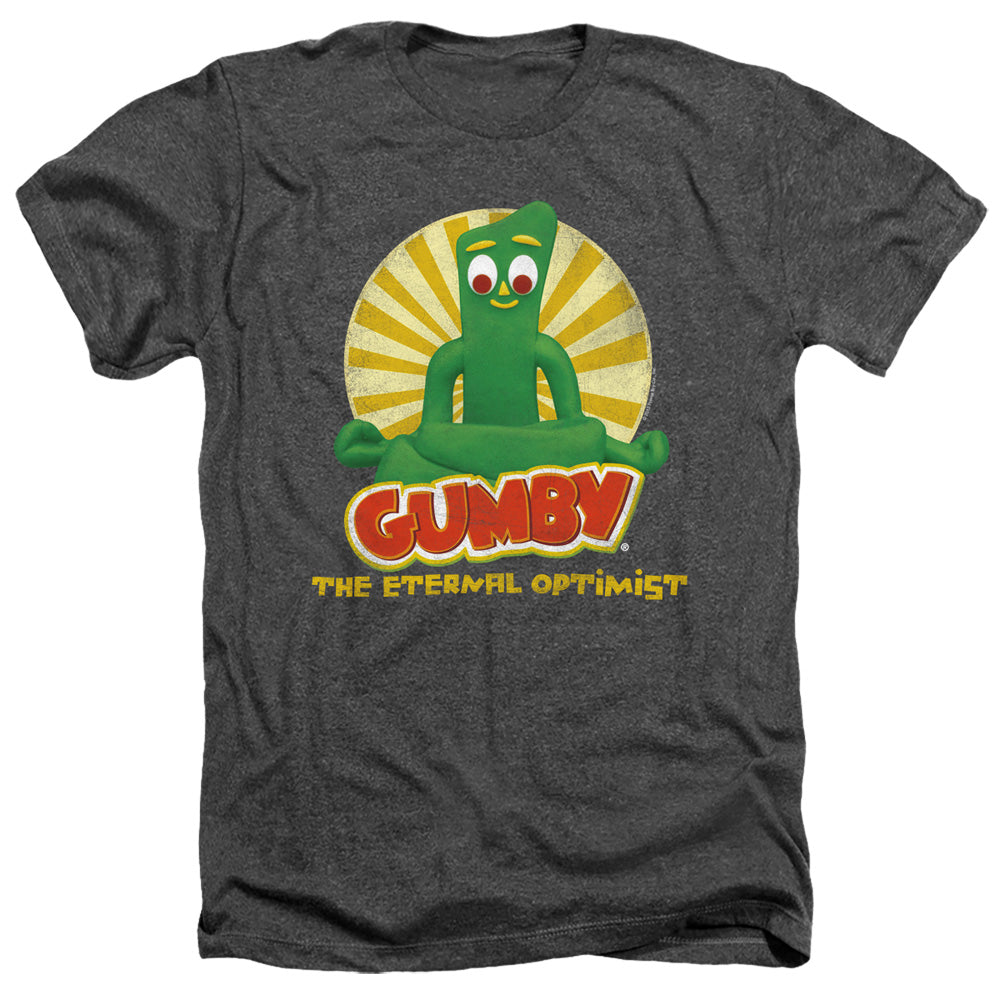 AN OFFCIALLY LICENSED GUMBY OPTIMIST MEN'S HEATHER T-SHIRT CHARCOAL