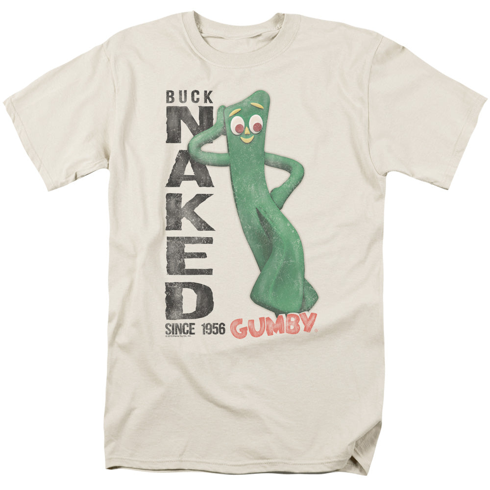 AN OFFCIALLY LICENSED GUMBY BUCK NAKED MEN'S REGULAR FIT T-SHIRT CREAM