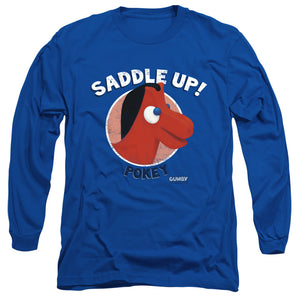AN OFFCIALLY LICENSED GUMBY SADDLE UP MEN'S LONG SLEEVE T-SHIRT ROYAL