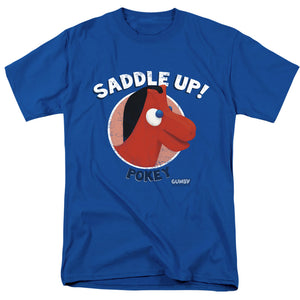 AN OFFCIALLY LICENSED GUMBY SADDLE UP MEN'S REGULAR FIT T-SHIRT ROYAL