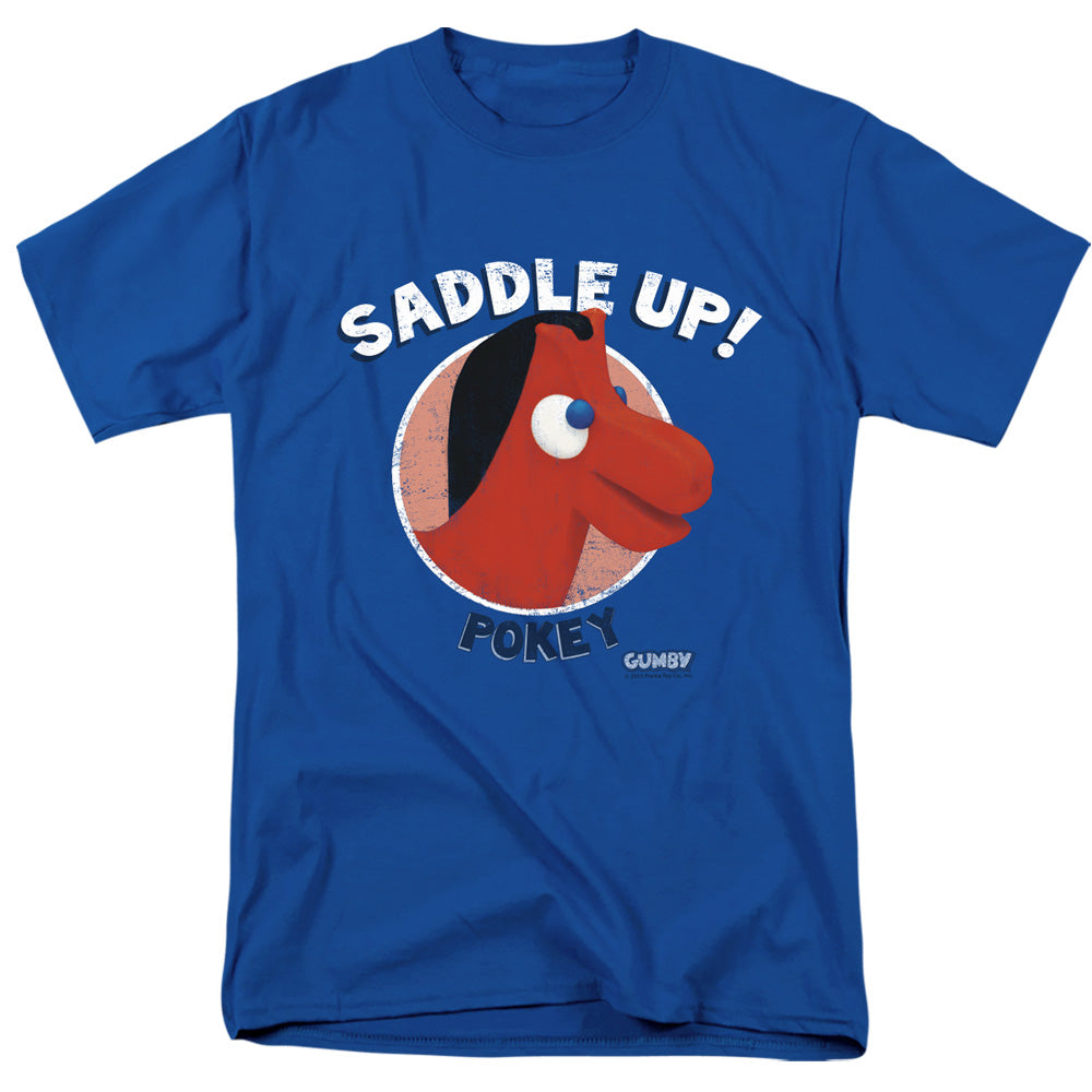 AN OFFCIALLY LICENSED GUMBY SADDLE UP MEN'S REGULAR FIT T-SHIRT ROYAL