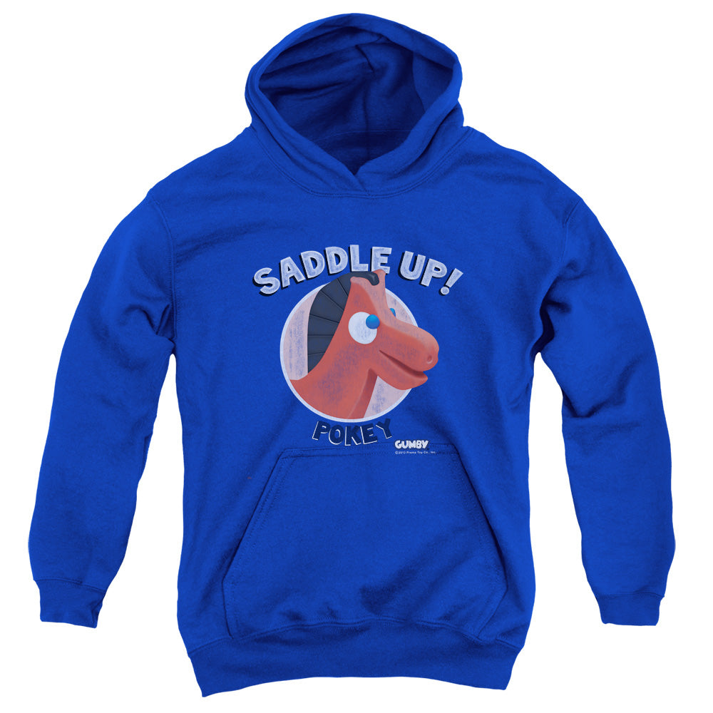 AN OFFCIALLY LICENSED GUMBY SADDLE UP YOUTH HOODIE ROYAL