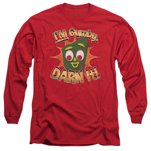 AN OFFCIALLY LICENSED GUMBY DARN IT MEN'S LONG SLEEVE T-SHIRT RED