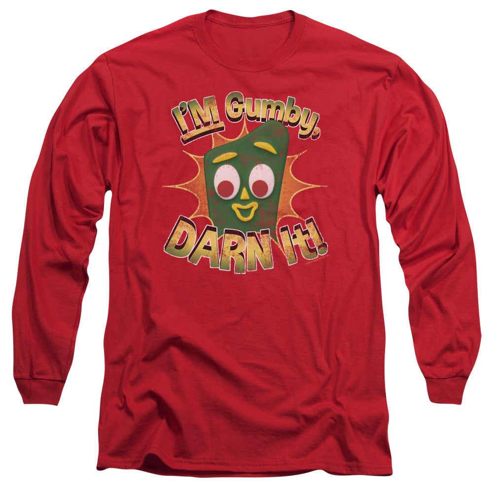 AN OFFCIALLY LICENSED GUMBY DARN IT MEN'S LONG SLEEVE T-SHIRT RED