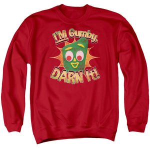 AN OFFCIALLY LICENSED GUMBY DARN IT ADULT UNISEX CREWNECK SWEATSHIRT RED