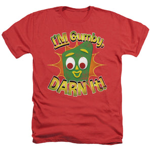AN OFFCIALLY LICENSED GUMBY DARN IT MEN'S HEATHER T-SHIRT RED