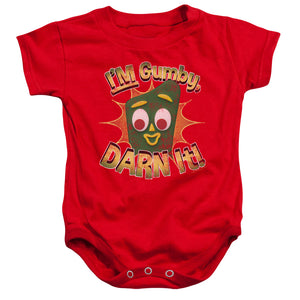 AN OFFCIALLY LICENSED GUMBY DARN IT BABY BODYSUIT RED