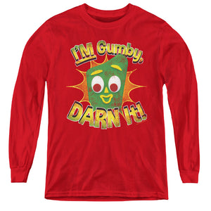AN OFFCIALLY LICENSED GUMBY DARN IT YOUTH LONG SLEEVE T-SHIRT RED