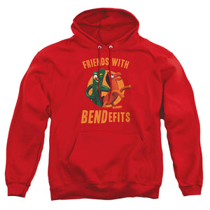 AN OFFCIALLY LICENSED GUMBY BENDEFITS ADULT UNISEX PULLOVER HOODIE RED