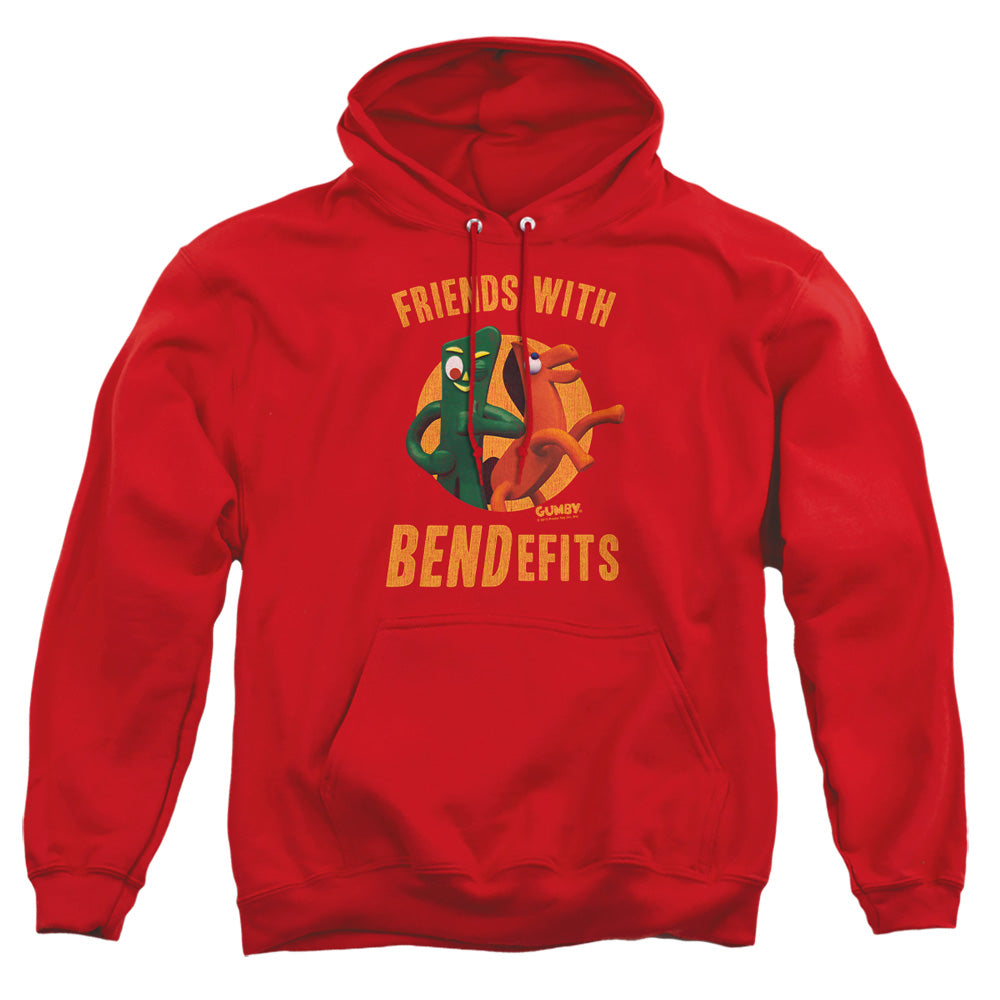 AN OFFCIALLY LICENSED GUMBY BENDEFITS ADULT UNISEX PULLOVER HOODIE RED