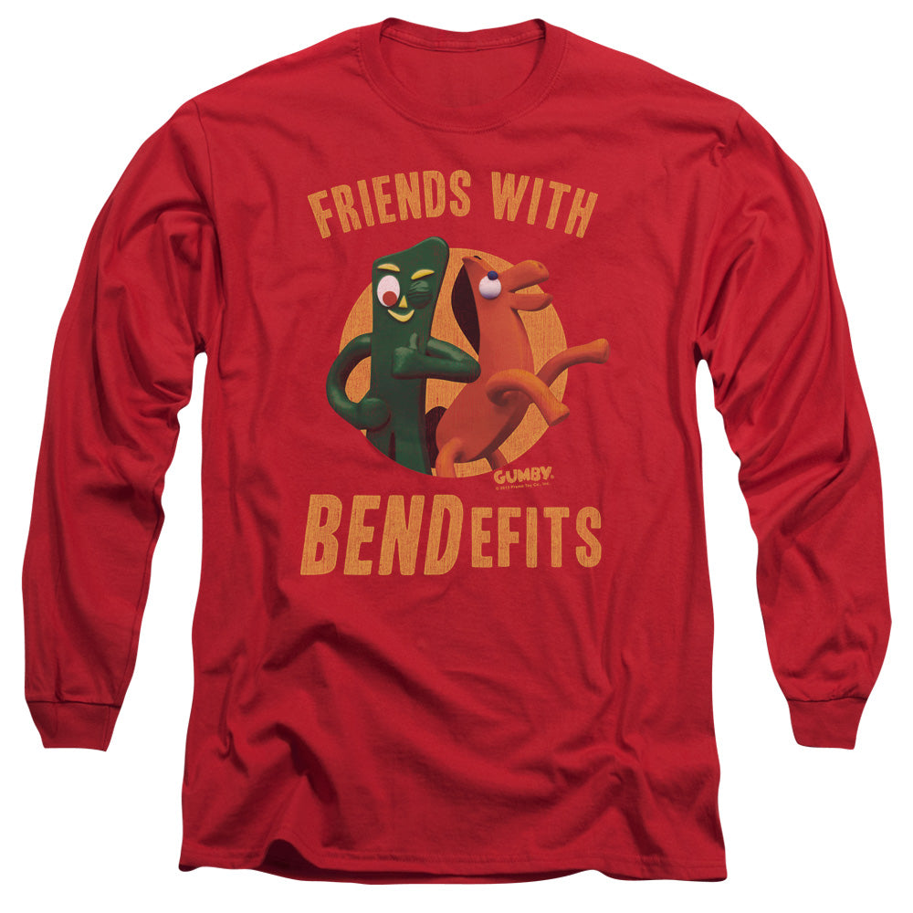 AN OFFCIALLY LICENSED GUMBY BENDEFITS MEN'S LONG SLEEVE T-SHIRT RED
