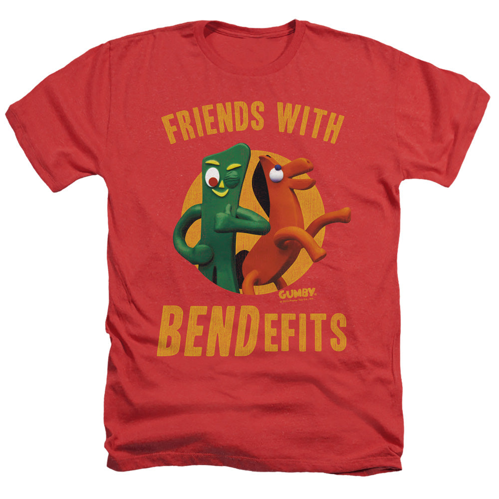 AN OFFCIALLY LICENSED GUMBY BENDEFITS MEN'S HEATHER T-SHIRT RED