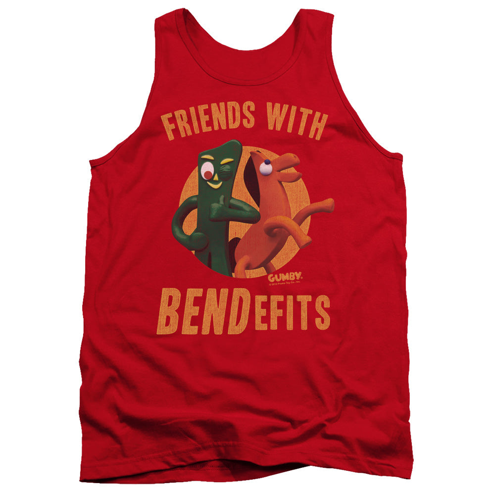 AN OFFCIALLY LICENSED GUMBY BENDEFITS ADULT UNISEX TANK TOP RED