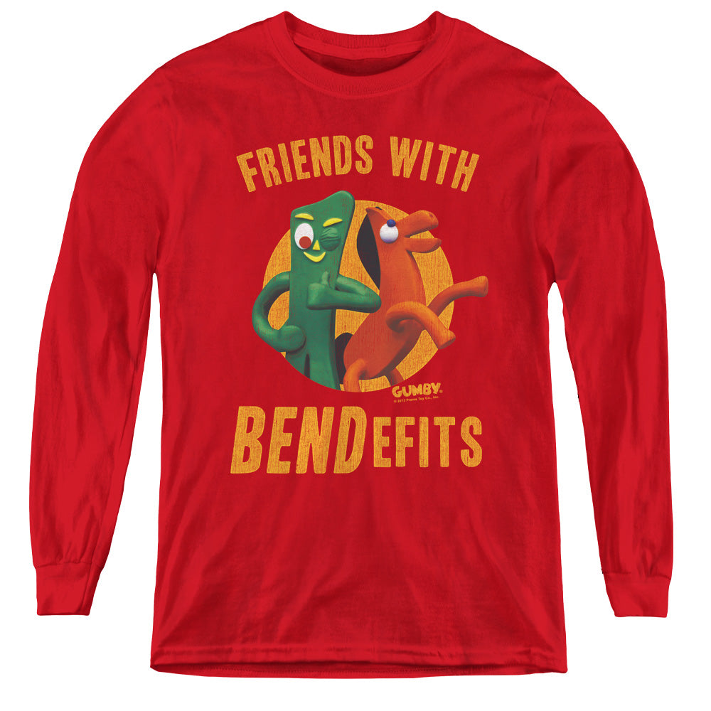 AN OFFCIALLY LICENSED GUMBY BENDEFITS YOUTH LONG SLEEVE T-SHIRT RED