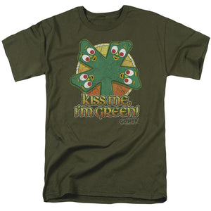 AN OFFCIALLY LICENSED GUMBY KISS ME MEN'S REGULAR FIT T-SHIRT MILITARY GREEN
