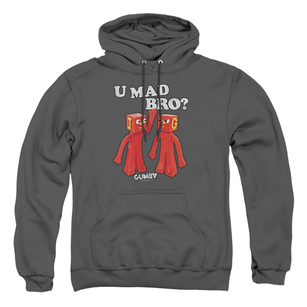 AN OFFCIALLY LICENSED GUMBY U MAD BRO ADULT UNISEX PULLOVER HOODIE CHARCOAL