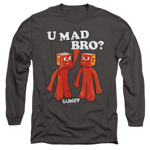 AN OFFCIALLY LICENSED GUMBY U MAD BRO MEN'S LONG SLEEVE T-SHIRT CHARCOAL