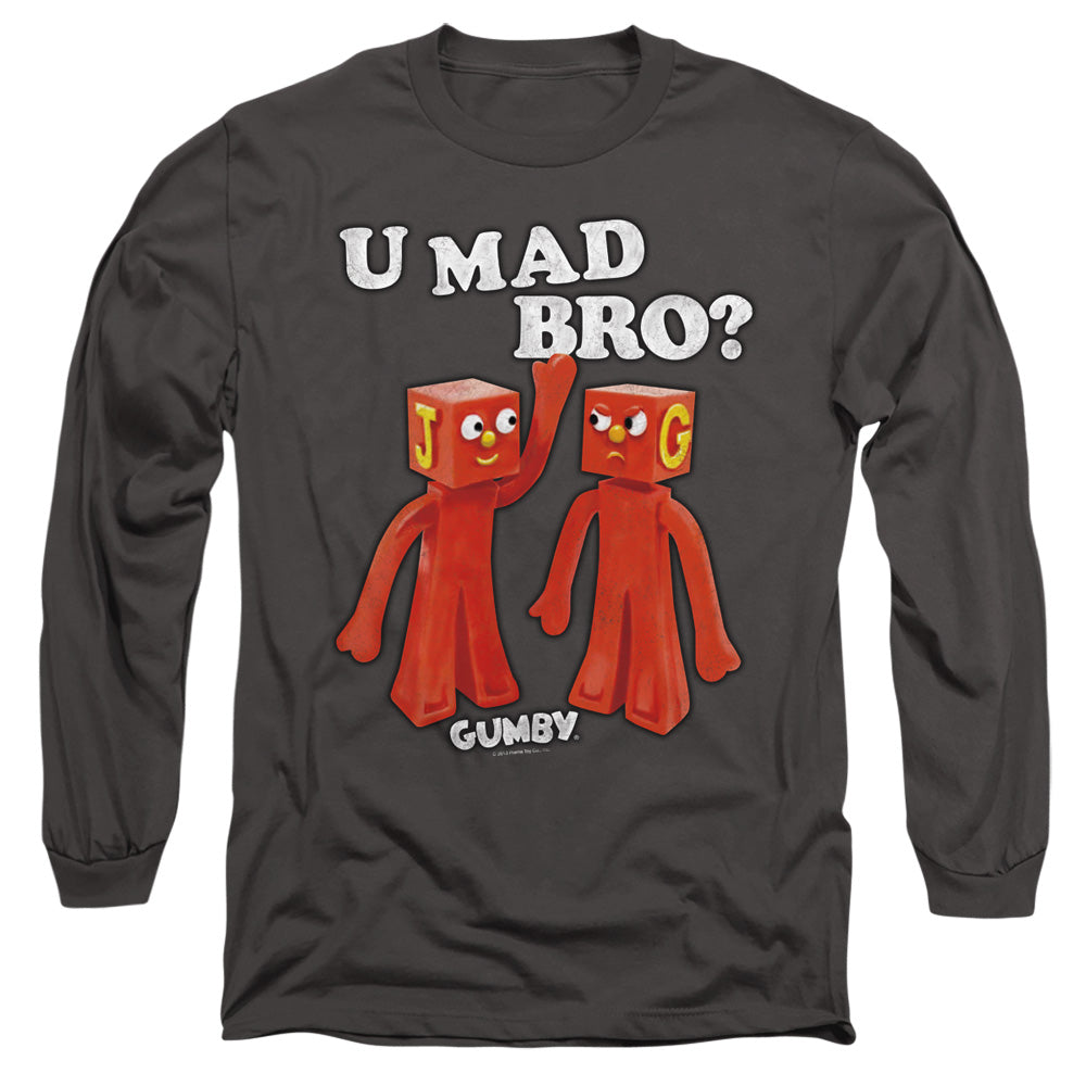 AN OFFCIALLY LICENSED GUMBY U MAD BRO MEN'S LONG SLEEVE T-SHIRT CHARCOAL
