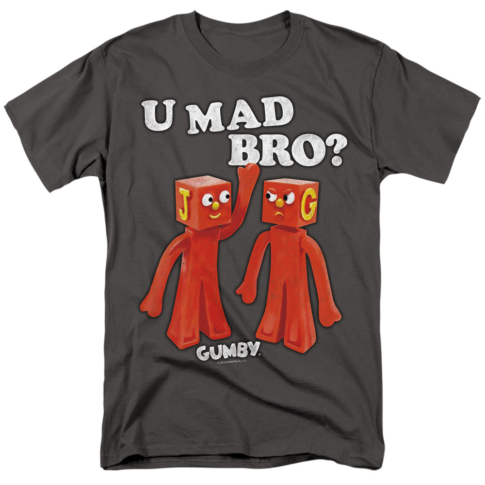 AN OFFCIALLY LICENSED GUMBY U MAD BRO MEN'S REGULAR FIT T-SHIRT CHARCOAL