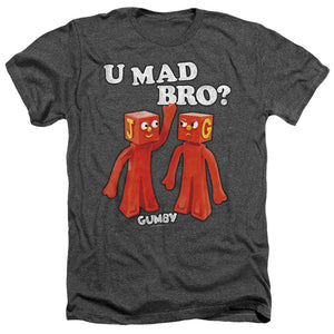 AN OFFCIALLY LICENSED GUMBY U MAD BRO MEN'S HEATHER T-SHIRT CHARCOAL
