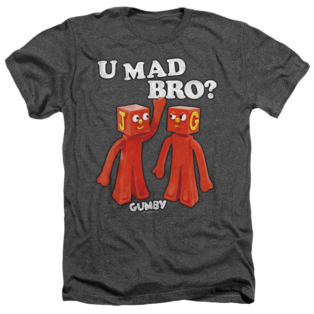 AN OFFCIALLY LICENSED GUMBY U MAD BRO MEN'S HEATHER T-SHIRT CHARCOAL