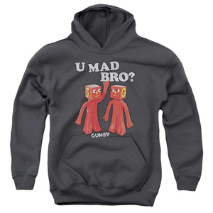 AN OFFCIALLY LICENSED GUMBY U MAD BRO YOUTH HOODIE CHARCOAL