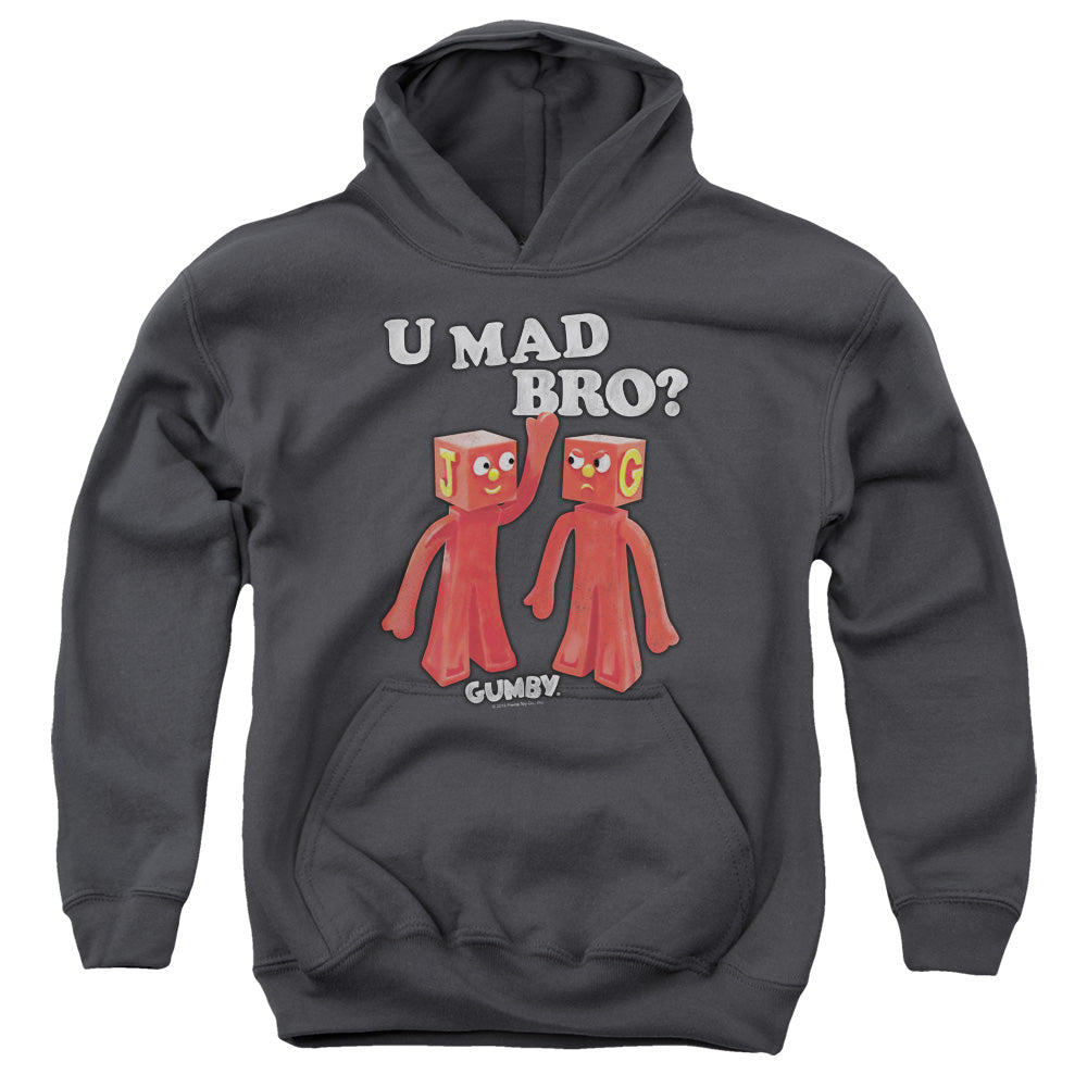 AN OFFCIALLY LICENSED GUMBY U MAD BRO YOUTH HOODIE CHARCOAL