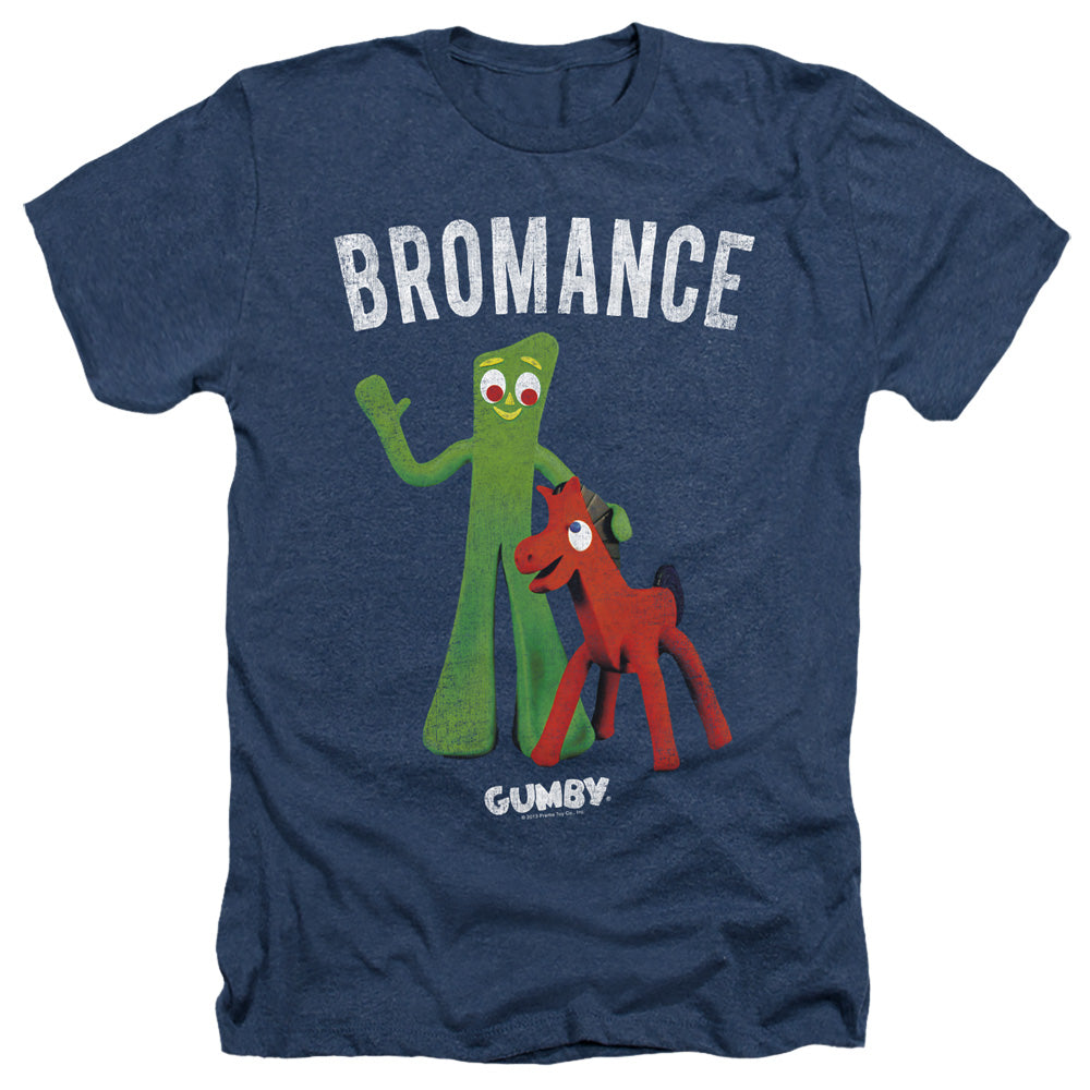 AN OFFCIALLY LICENSED GUMBY BROMANCE MEN'S HEATHER T-SHIRT NAVY