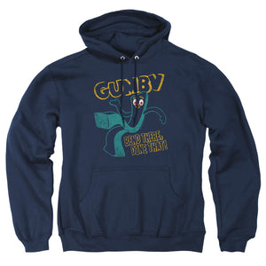AN OFFCIALLY LICENSED GUMBY BEND THERE ADULT UNISEX PULLOVER HOODIE NAVY