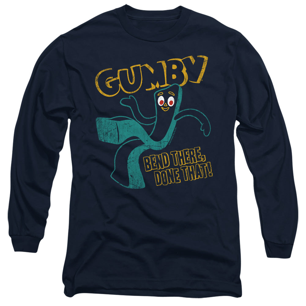 AN OFFCIALLY LICENSED GUMBY BEND THERE MEN'S LONG SLEEVE T-SHIRT NAVY