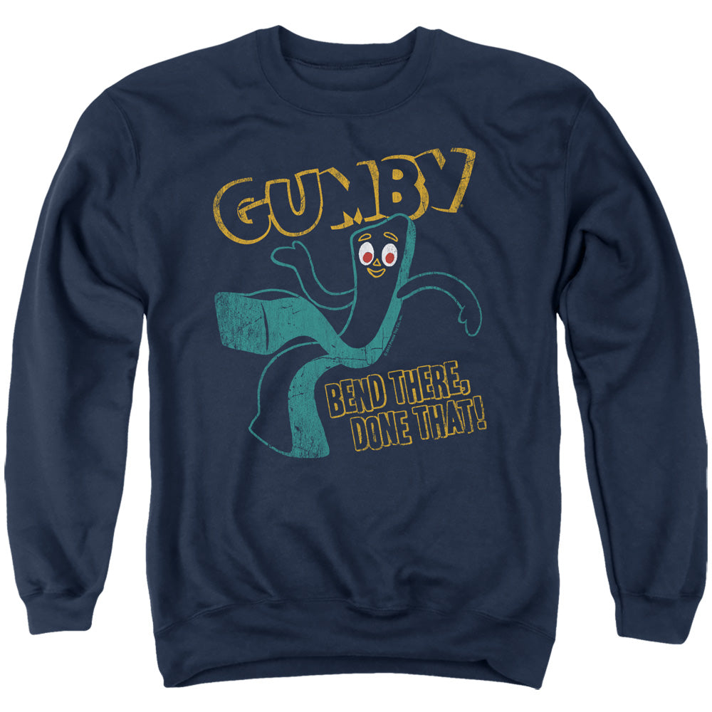 AN OFFCIALLY LICENSED GUMBY BEND THERE ADULT UNISEX CREWNECK SWEATSHIRT NAVY